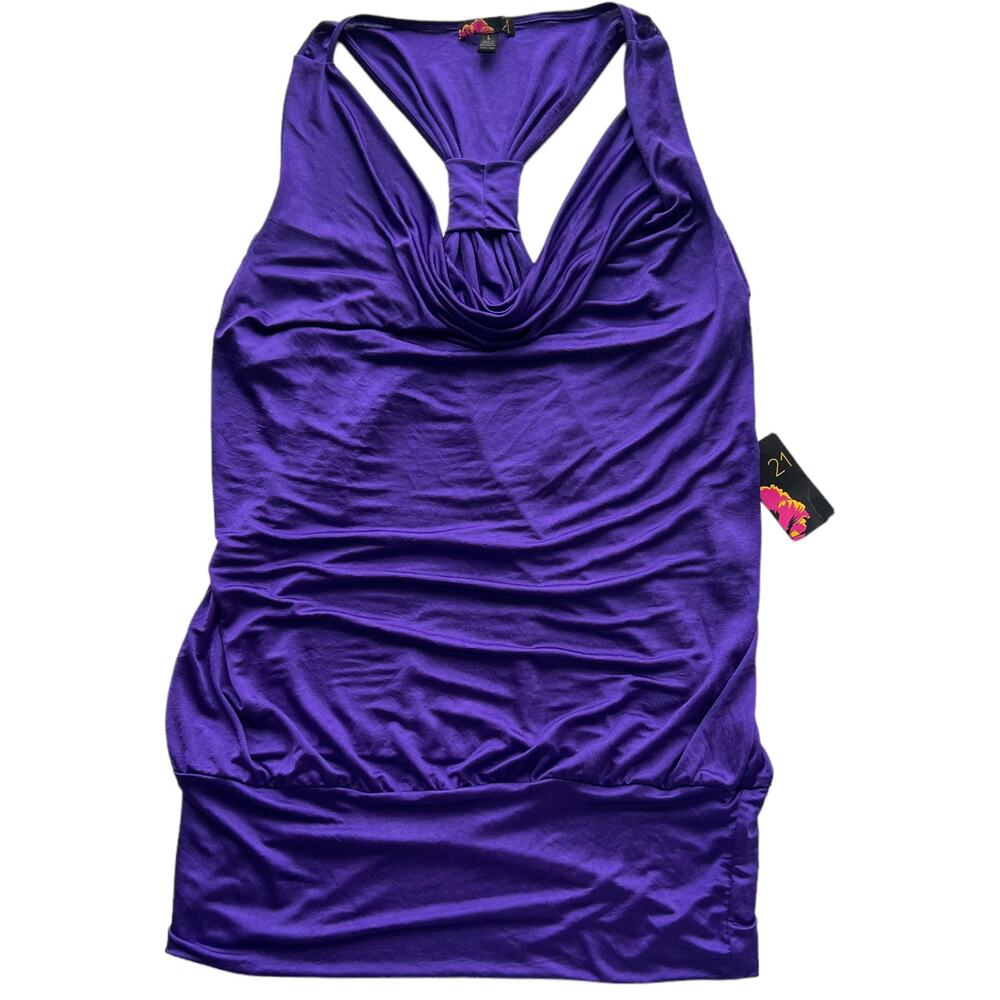 Y2K NWT 90s Forever 21 Silky Satin Top Purple Banded Hem Womens Large Clubcore